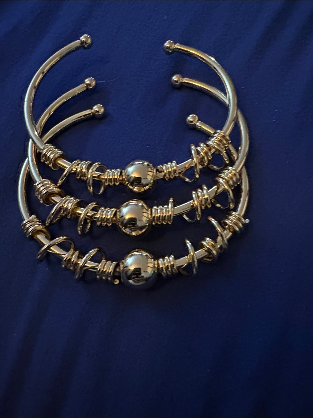 3pc Gold-Tone Multi-Band Cuff Bracelet with Hoop Accents